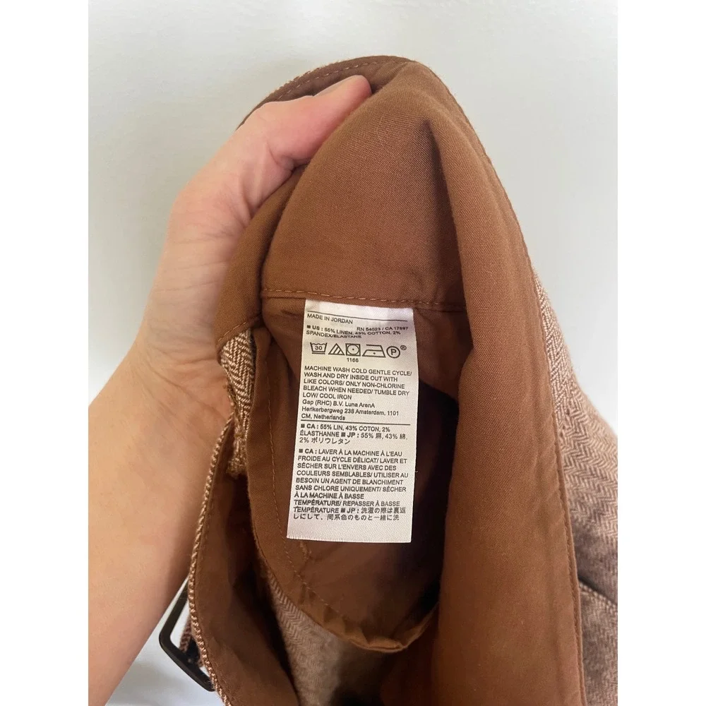 Banana Republic Brown Herringbone Linen Blend Wide Leg Pleated Pants Trousers 10
